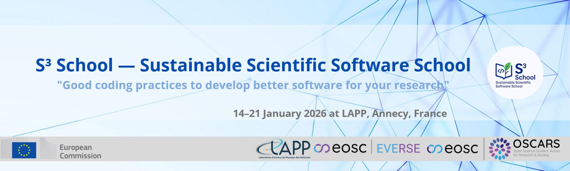 École S³ — Sustainable Scientific Software School, 14 – 21 janvier 2026