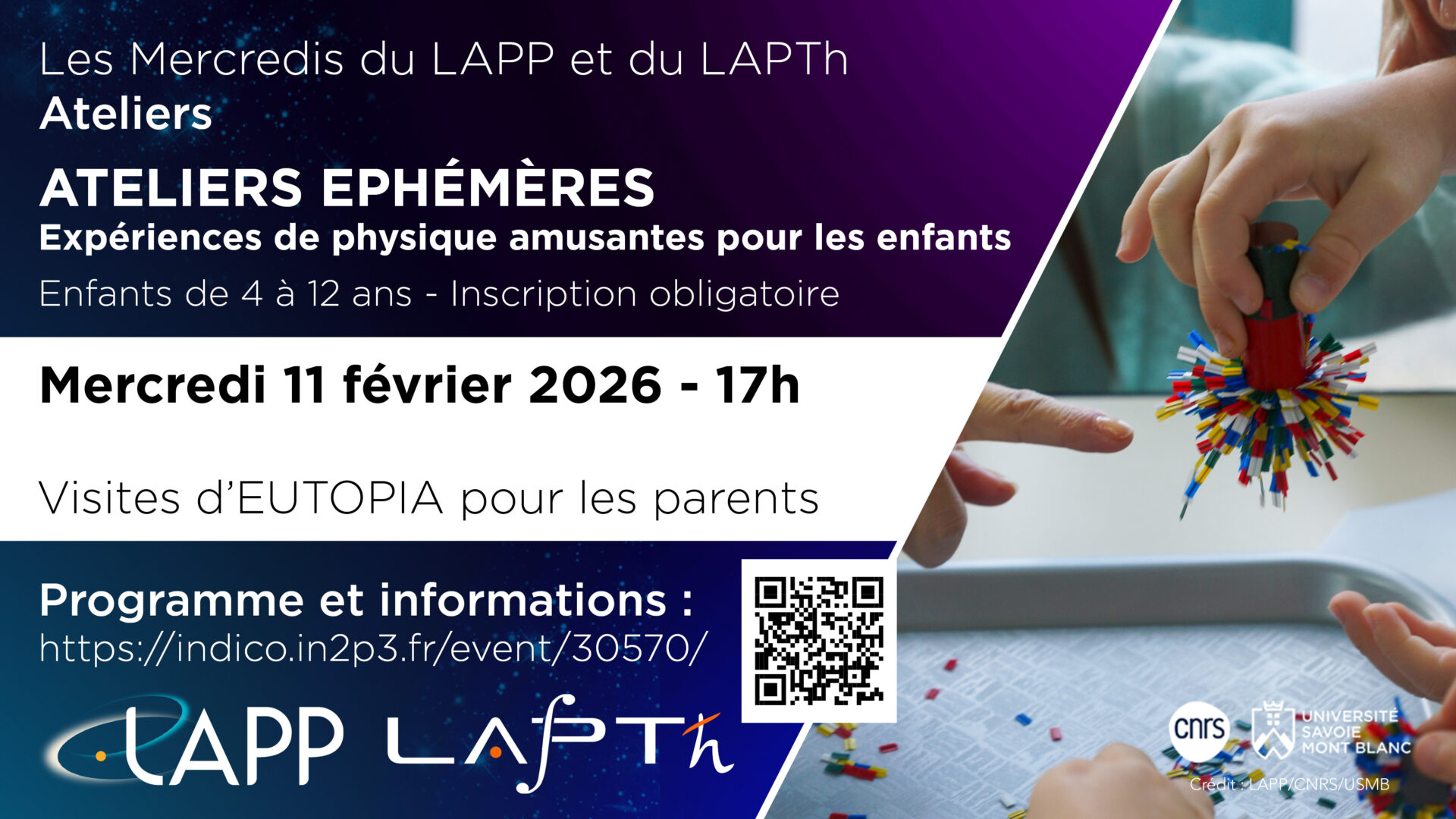 Ateliers pour enfants : Ateliers Ephémères (Experiences de PHysiquE aMusantEs pouR les EnfantS) – 11 février 2026