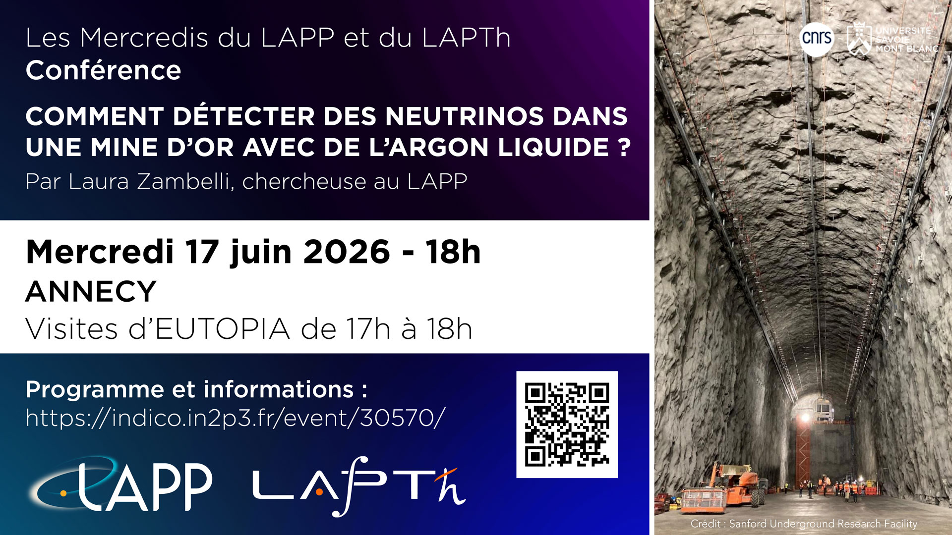 Conférence et visites : « Comment détecter des neutrinos dans une mine d’or avec de l’argon liquide ? » et visites d&rsquo;EUTOPIA