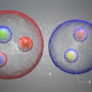 Le nouveau pentaquark, une paire de hadrons classiques faiblement liés dans une structure comparable à celle d’une molécule, est composé d’un quark c et d’un antiquark c, et d’un quark u, d’un quark d et d’un quark s (Image : CERN)